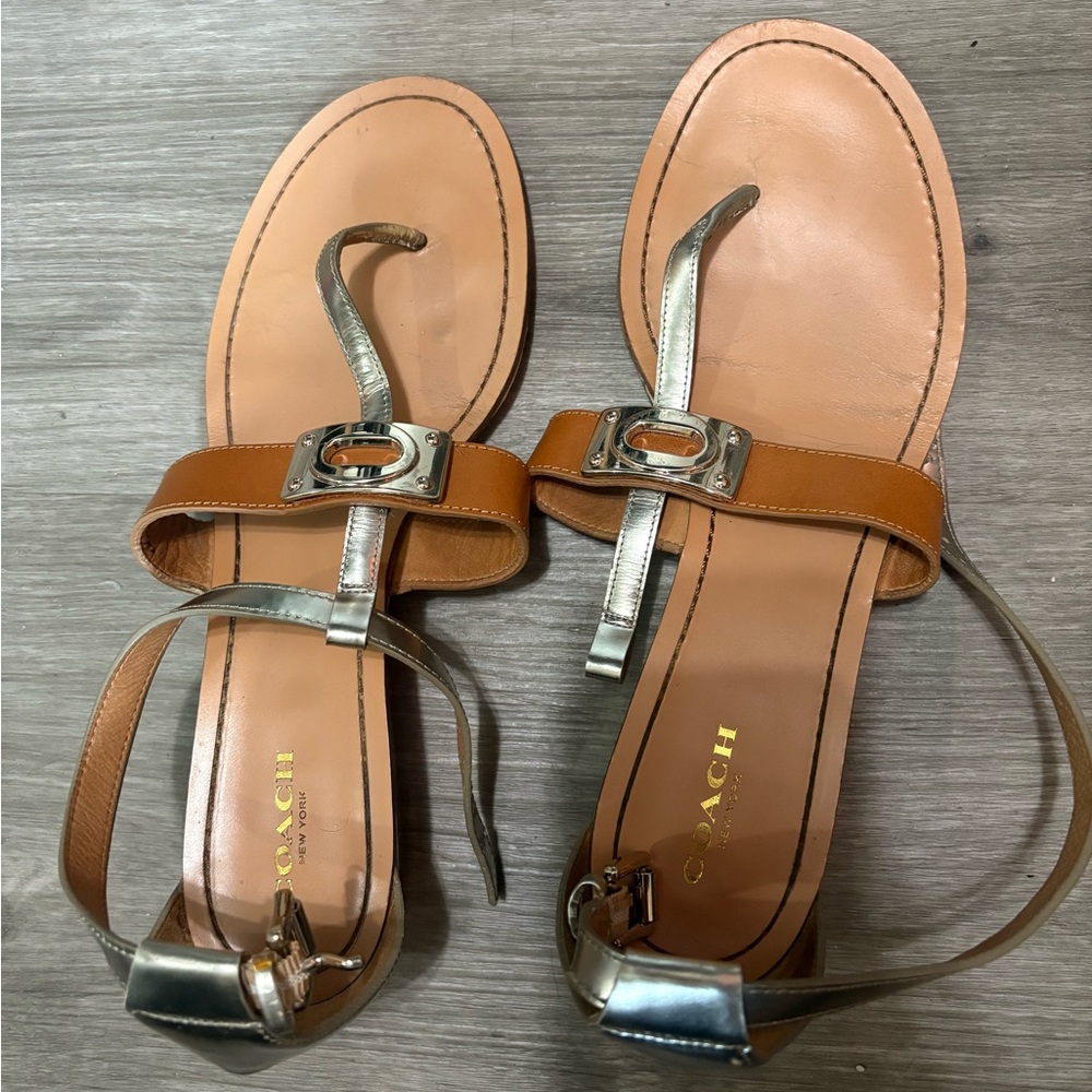 Coach Tan and Silver Minimalist Sandals